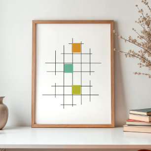 Lijnen en Vierkanten Mid Century Modern Kleurrijk Poster