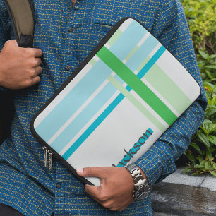 Lijnen in blauw en lijnen in groen laptop sleeve