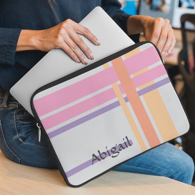 Lijnen in roze en lijnen in Sinaasappel Laptop Sleeve (Creator heeft geüpload)