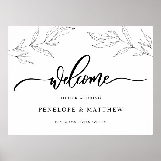 Lijnen Kunst Loof Blad Welkomstbord Poster (Voorkant)