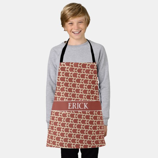 Lijnen Sinaasappel Wit Minimal Pattern Schort (Gedragen)