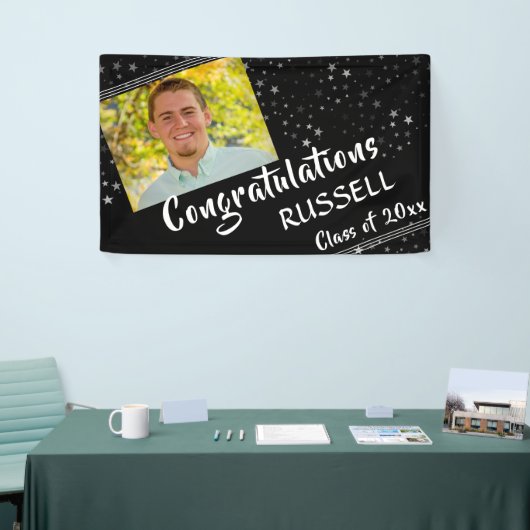 Lijnen & Sterren | Bewerkbaar zwart | Foto Afstude Spandoek (Beurs)