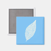 Lijnenkunst blad skelet blauw en wit magneet (Voorkant / Achterkant)