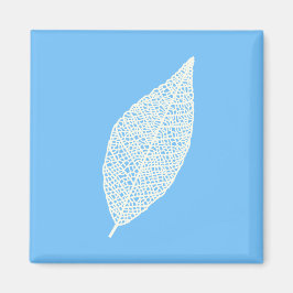 Lijnenkunst blad skelet blauw en wit magneet