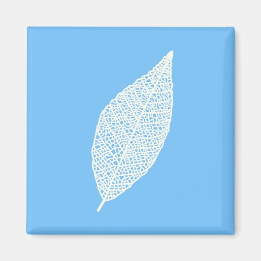Lijnenkunst blad skelet blauw en wit magneet (Voorkant)