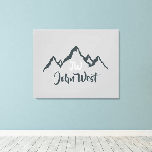 Lijngetrokken monogram voor berggebied, op maat canvas afdruk (Insitu (Houten vloer))