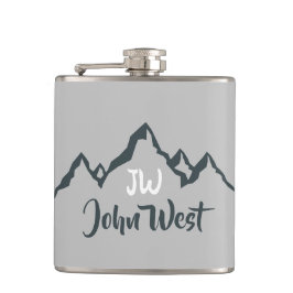 Lijngetrokken monogram voor berggebied, op maat heupfles