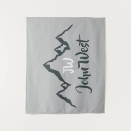 Lijngetrokken monogram voor berggebied, op maat wandkleed