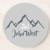 Lijngetrokken monogram voor berggebied, op maat zandsteen onderzetter (Voorkant)