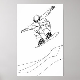 lijnillustratie van een snowboarder poster
