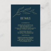 Lijnkunst Bladeren Diepblauw Elegante Trouwdetails Informatiekaartje (Voorkant)