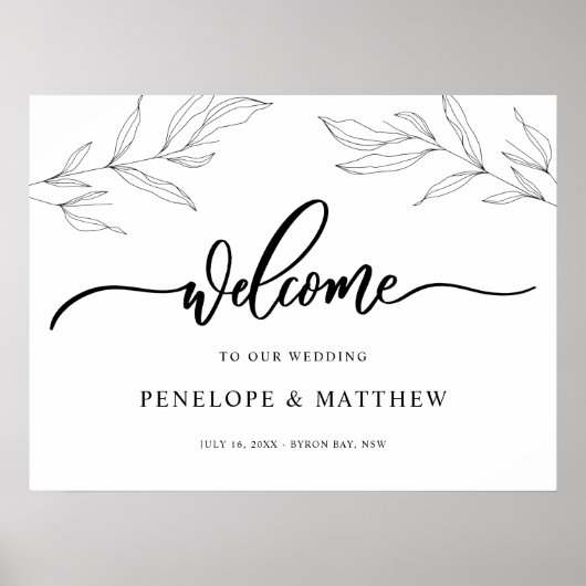 Lijnkunst bladgroen blad welkomstbord poster (Voorkant)