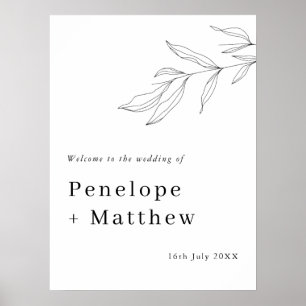 Lijnkunst bladgroen blad welkomstbord poster