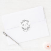 Lijnkunst Botanische Krans Trouw Monogram Ronde Sticker (Envelop)