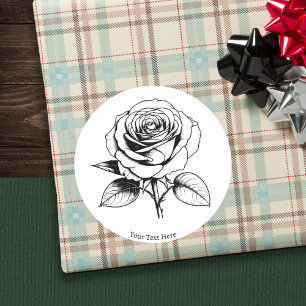Lijnkunst Enkele Roos Bloem Elegant Aangepast Ronde Sticker