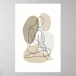 Lijnkunst Figuurprint Enkele Contourtekening Poster