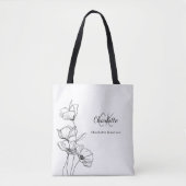 Lijnkunst met wilde bloemen, eenvoudige monogramna tote bag (Voorkant)