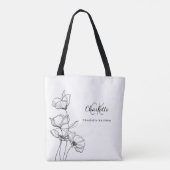 Lijnkunst met wilde bloemen, eenvoudige monogramna tote bag (Achterkant)