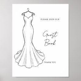 Lijnkunst Minimalistische Trouwjurk Gastboek Handt Poster
