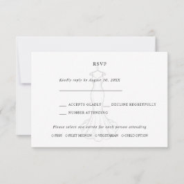 Lijnkunst Minimalistische Trouwjurk RSVP-kaart RSVP Kaartje