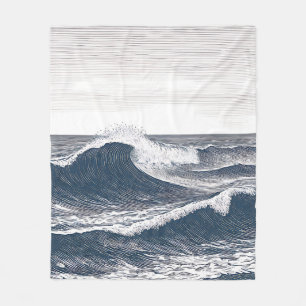 Lijnkunst Oceaangolf Monochroom Stroom Fleece Deken
