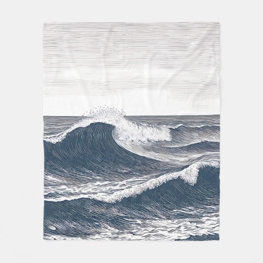 Lijnkunst Oceaangolf Monochroom Stroom Fleece Deken (Voorkant)