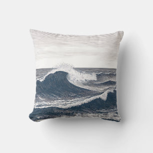 Lijnkunst Oceaangolf Monochroom Stroom Kussen