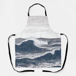 Lijnkunst Oceaangolf Monochroom Stroom Schort