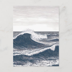 Lijnkunst Oceaangolf Monochroom Stuwing Briefkaart