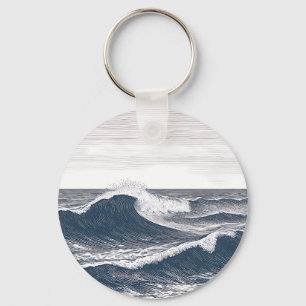 Lijnkunst Oceaangolf Monochroom Stuwing Sleutelhanger