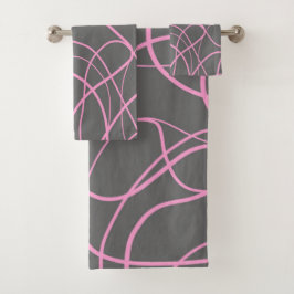 Lijnkunst: Roze op grijs Bad Handdoek