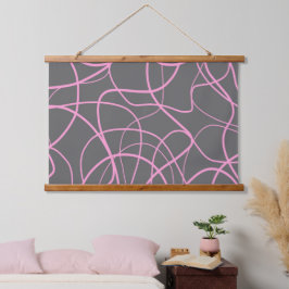 Lijnkunst: Roze op grijs Hangend Wandkleed