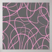 Lijnkunst: Roze op grijs Poster (Voorkant)