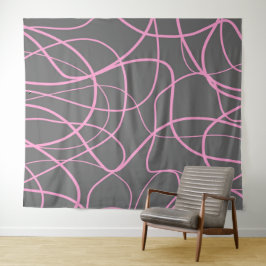 Lijnkunst: Roze op grijs Wandkleed