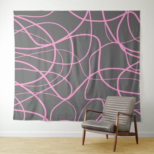 Lijnkunst: Roze op grijs Wandkleed (In Situ (horizontaal))