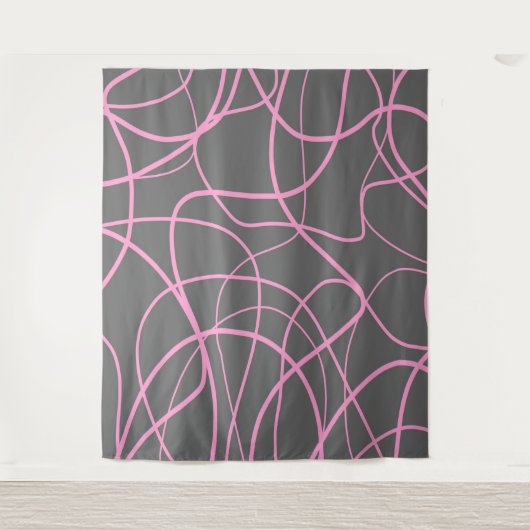 Lijnkunst: Roze op grijs Wandkleed (Voorkant)