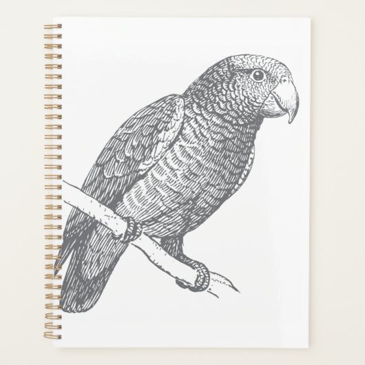 Lijnkunst van papegaai (grijs) fijne kunst planner (Voorkant)
