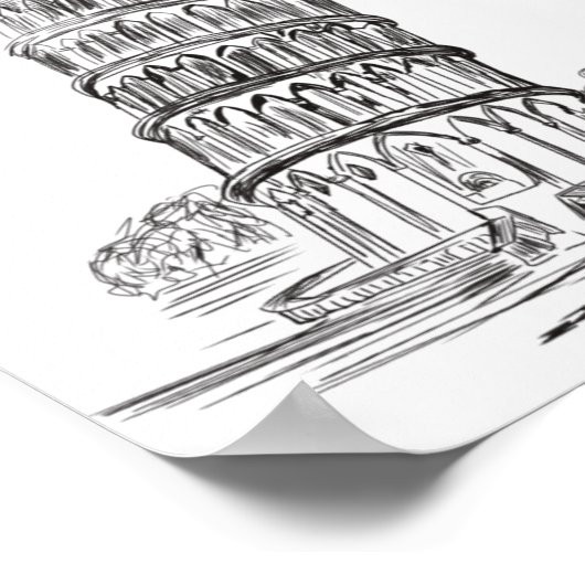 Lijnkunst van Pisa Tower , Italië Art poster (Hoek)