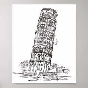 Lijnkunst van Pisa Tower , Italië Art poster