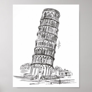 Lijnkunst van Pisa Tower , Italië Art poster