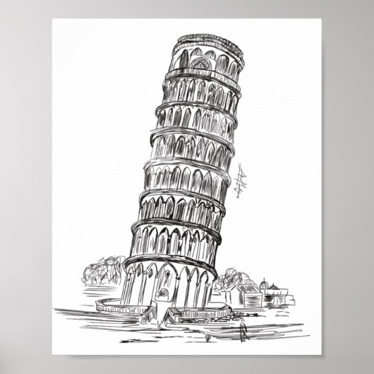 Lijnkunst van Pisa Tower , Italië Art poster (Voorkant)