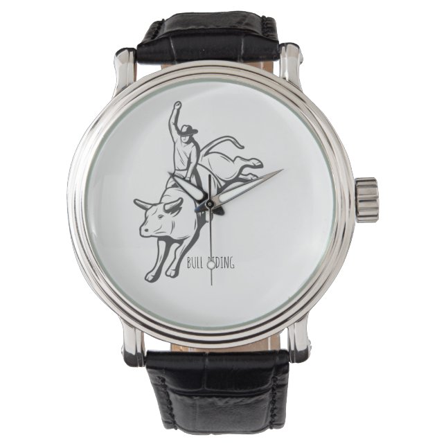 Lijnkunst van Rodeo Stierrijder Actie Horloge (Voorkant)