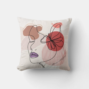 Lijnkunst Vrouw met Vlinder & Abstracte Vormen Kussen