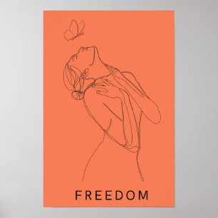 Lijnkunst Vrouw Vlinder Zalm Poster