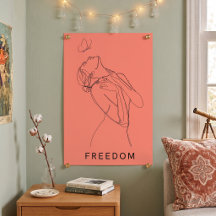 Lijnkunst Vrouw Vlinder Zalm Poster