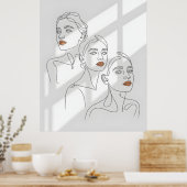 Lijnkunst Vrouwelijk Trio Poster (Keuken)