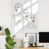 Lijnkunst Vrouwelijk Trio Poster (Thuiskantoor)