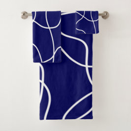Lijnkunst: wit op donkerblauw bad handdoek