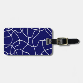 Lijnkunst: wit op donkerblauw bagagelabel
