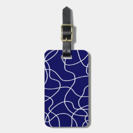 Lijnkunst: wit op donkerblauw bagagelabel
